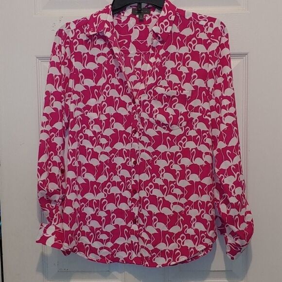 The Limited white and pink flamingo  blouse Sz XS - Picture 1 of 6